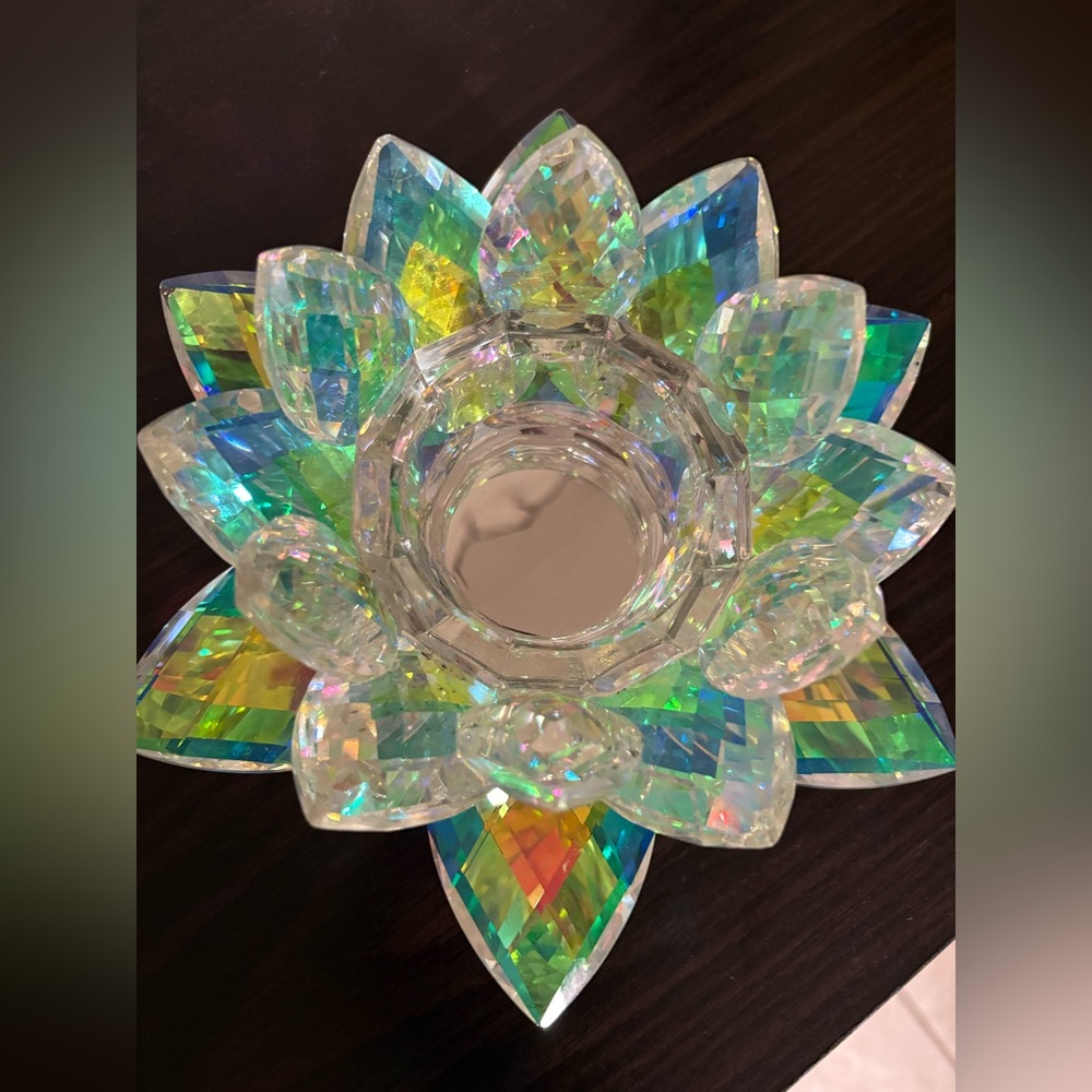 Iridescent Crystal Lotus Candle Holder